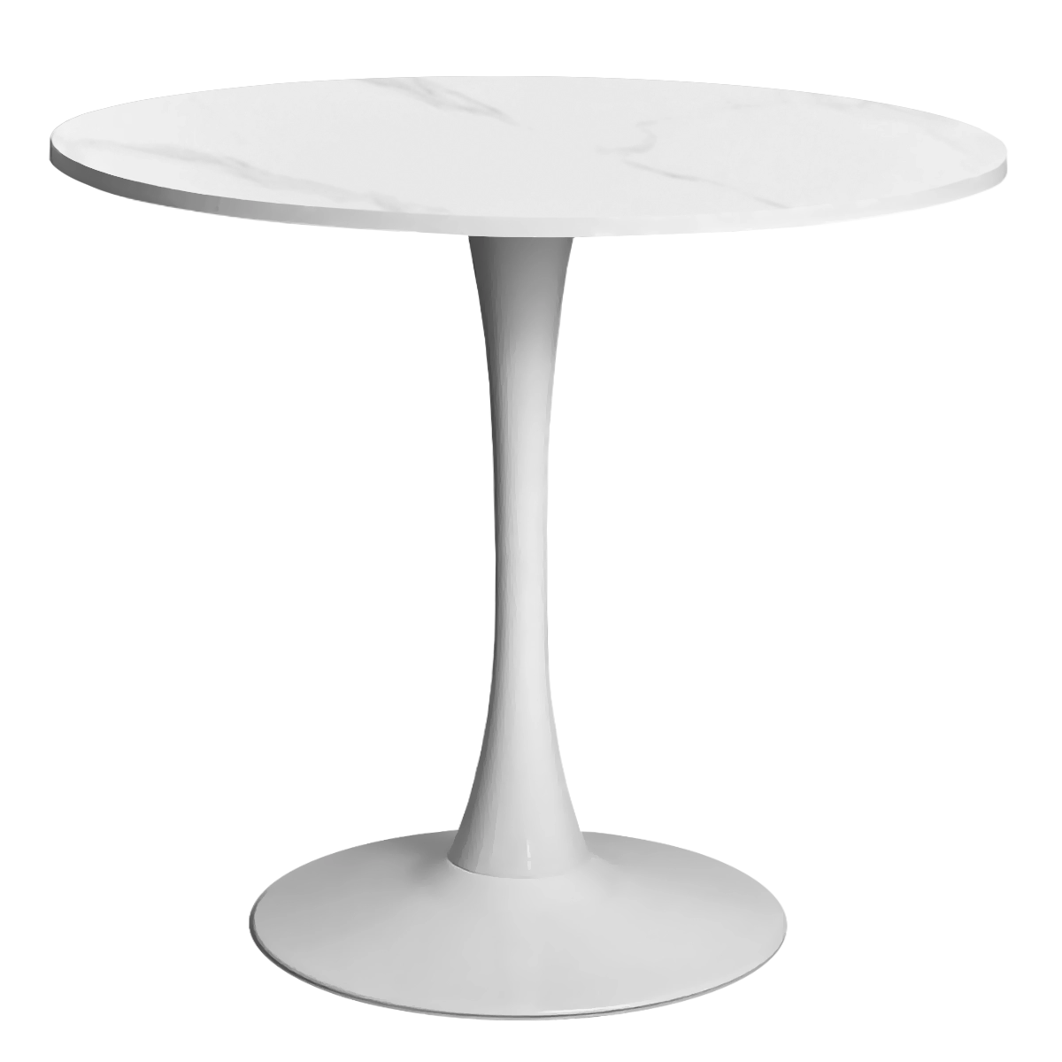 Masa 2HOME stil Tulip rotunda, Marble Alb, picior fix, 80*70cm