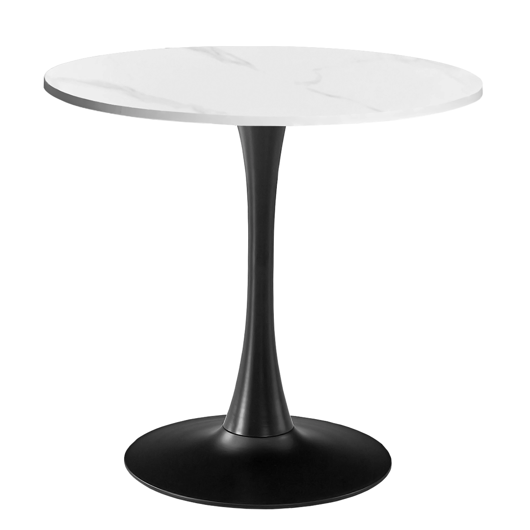 Masa 2HOME still Tulip rotunda, Marble Alb, picior negru, 70*74cm