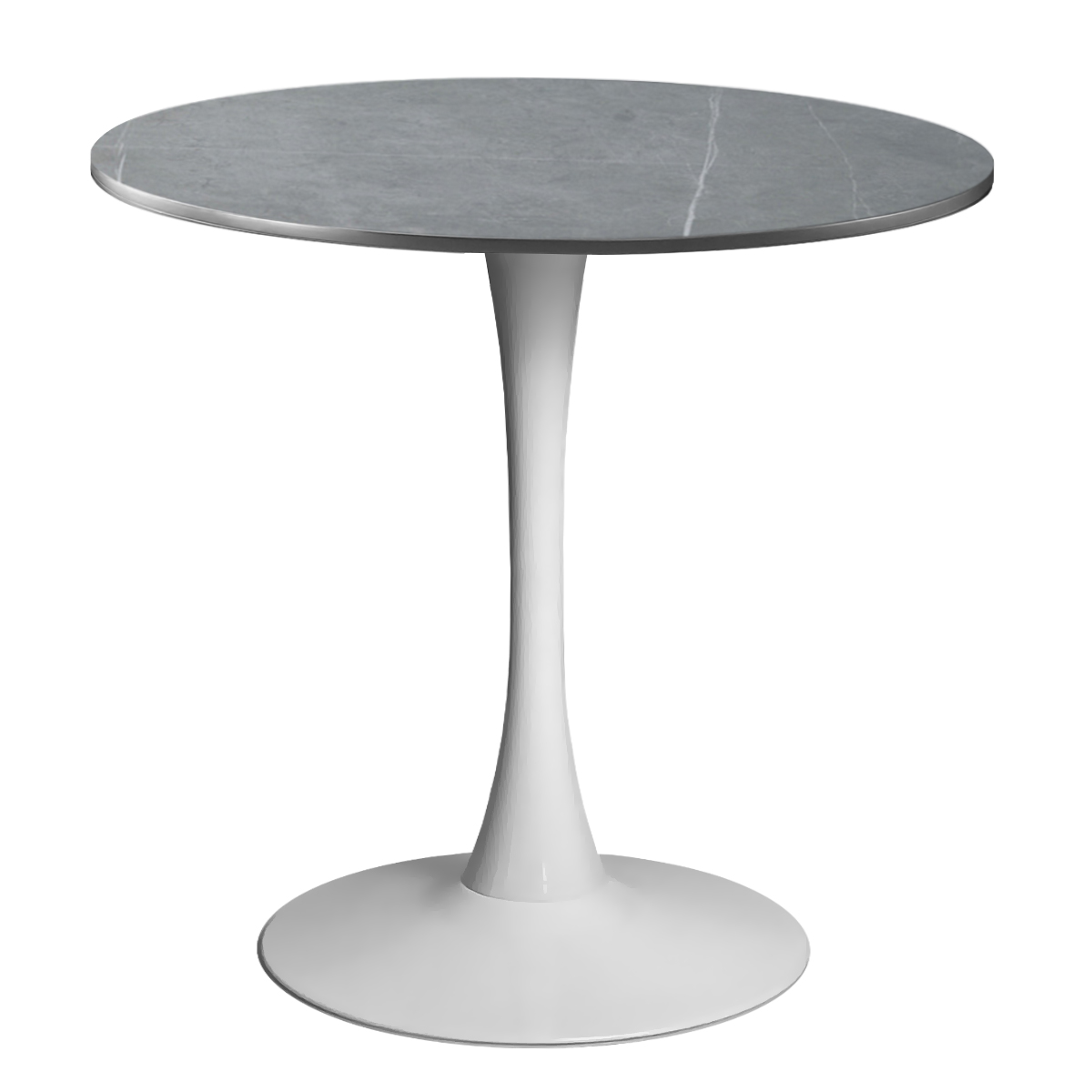Masa 2HOME still Tulip rotunda, Gri, picior alb, 70*70cm