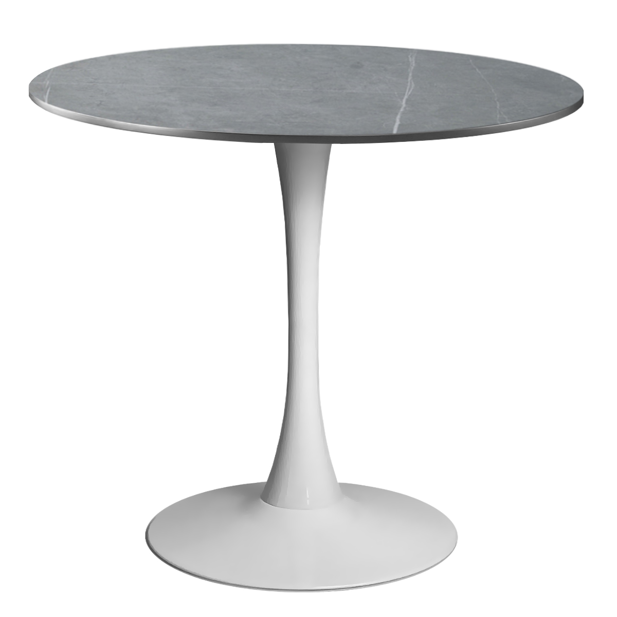 Masa 2HOME still Tulip rotunda, Gri, picior alb, 80*70cm