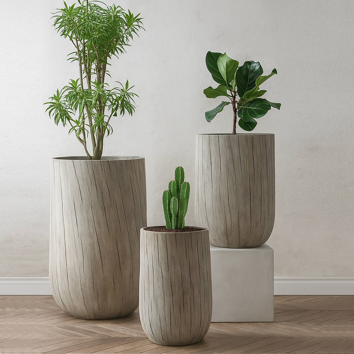 Ghivece din Fibra de Sticla 2HOME, Lily– Marble crem(Set de 3)