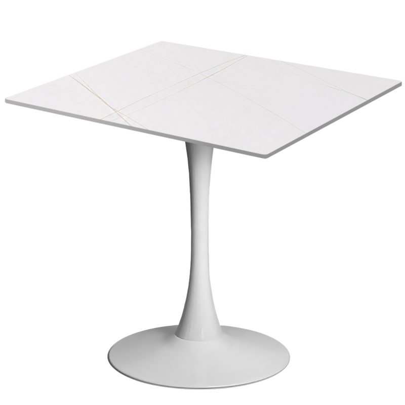 Masa 2HOME stil Tulip Patrata, Marble Alb, 80x80cm