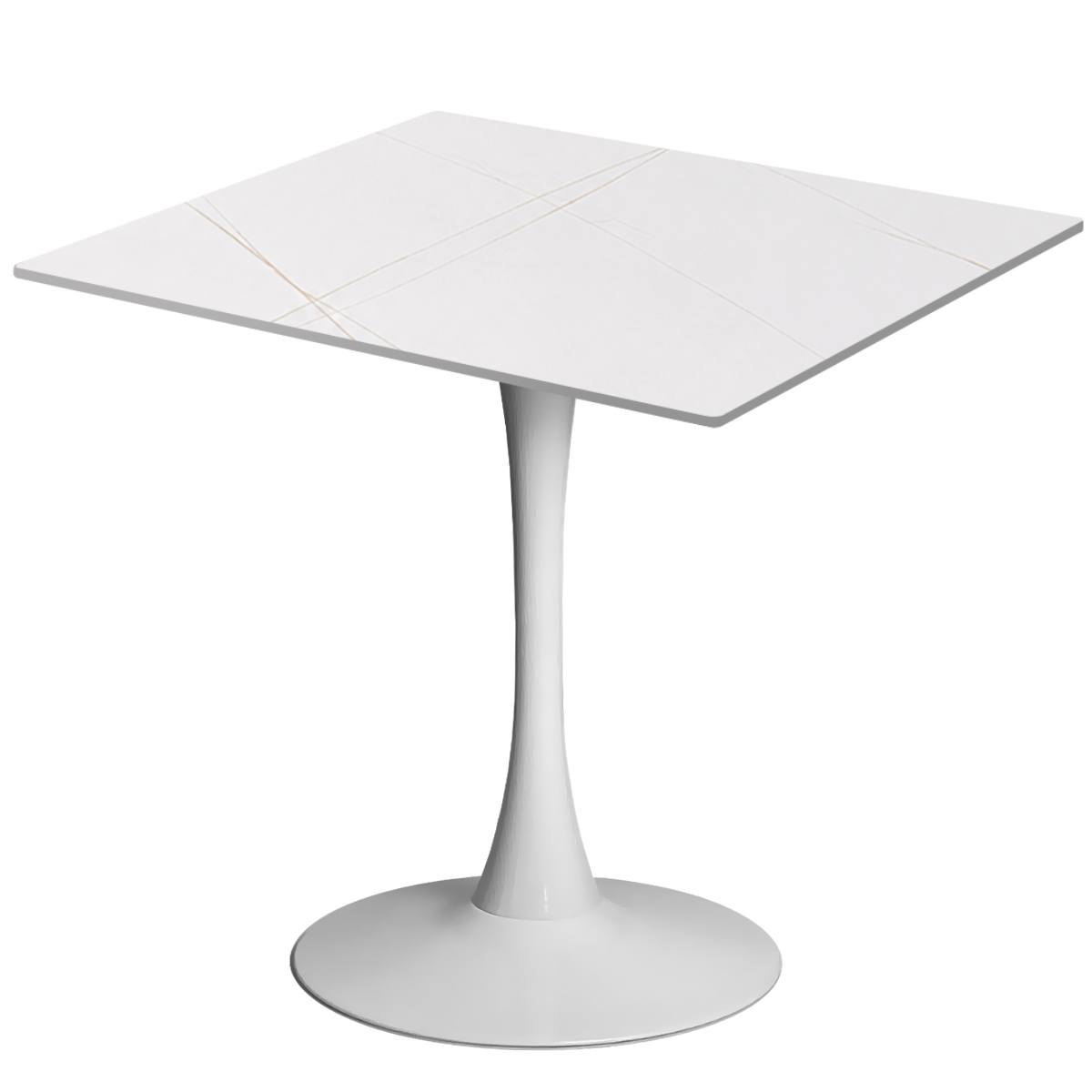 Masa 2HOME stil Tulip Patrata, Marble Alb, 80x80cm