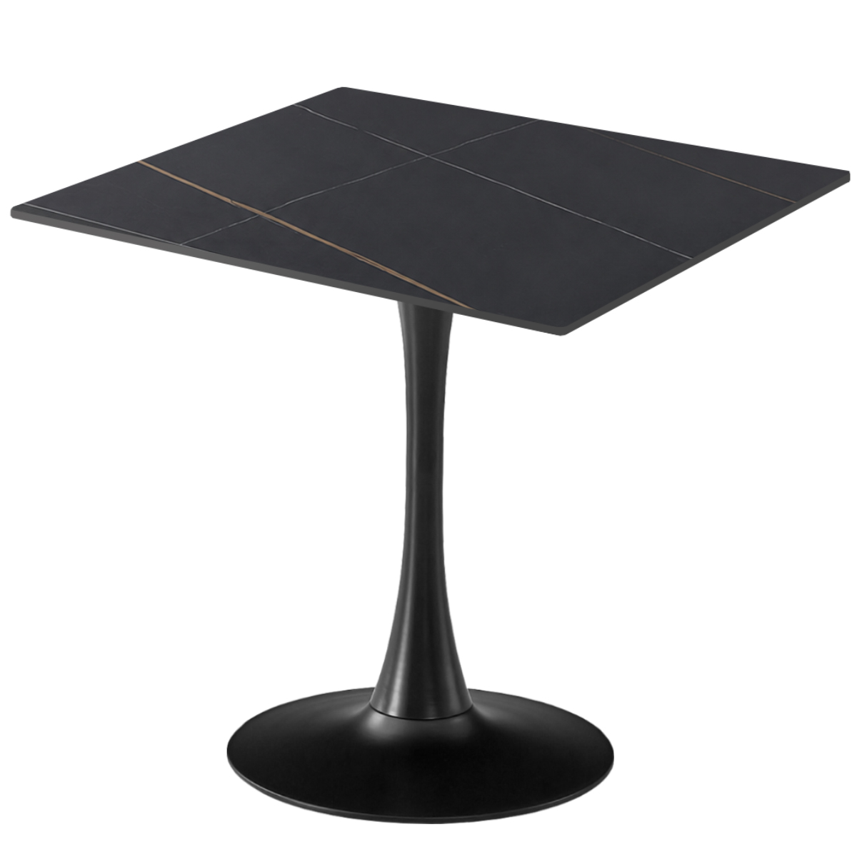 Masa 2HOME stil Tulip Patrata, Marble Negru, 80x80cm